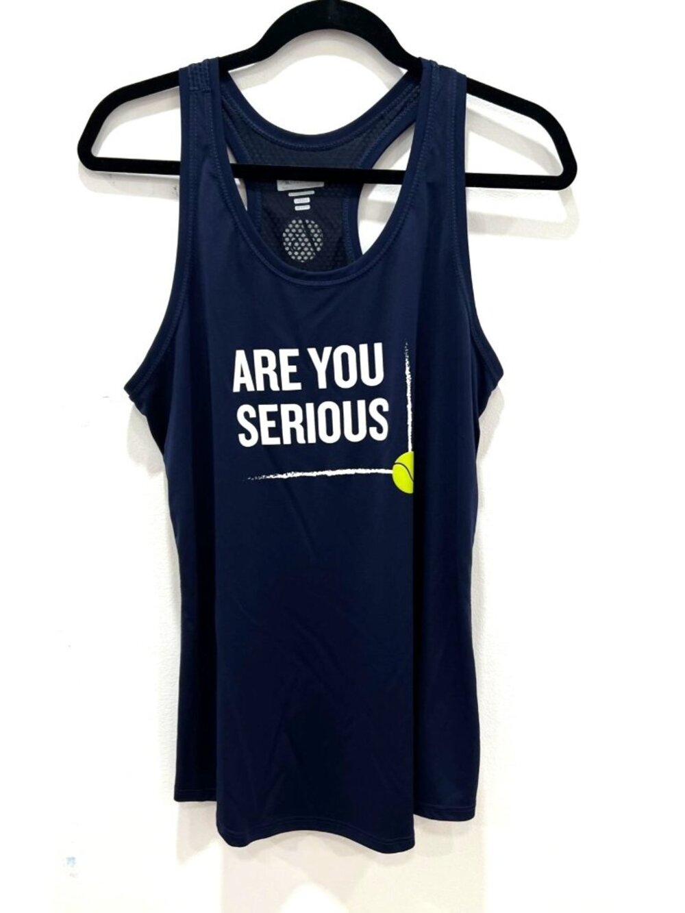 Are You Serious Tennis Pickleball Ladies Tank Top Navy Blue Size Large Racerback